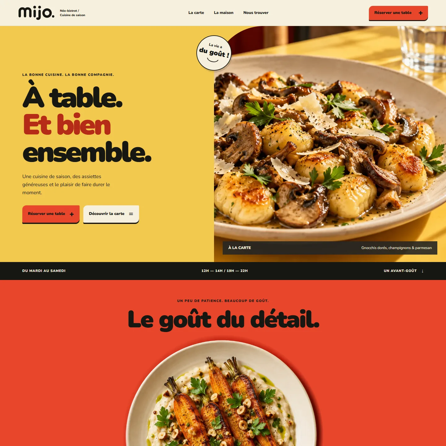 Aperçu du site MIJO, démo restaurant créée par Hees
